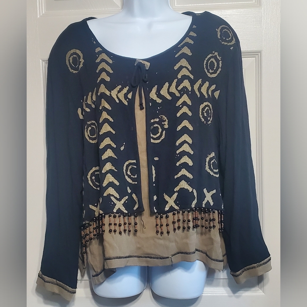 Spencer Alexis size 12 Bohemian Black and Tan Women's Top Pre-owned